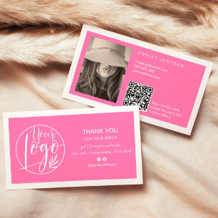 Rosa vit minimalistisk logotyp Qr-order tack Visitkort