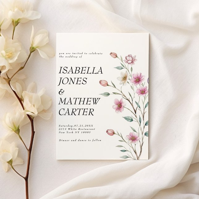 Rosa, vit myntlilak, vår-blomma, bröllop inbjudningar (Pink white mint lilac spring flower wedding)