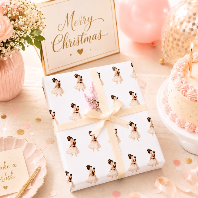 Rosa vit nötknäppare ballerina jul presentpapper (Skapare uppladdad)