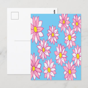 Rosa Vit och blå Blommigt Vykort