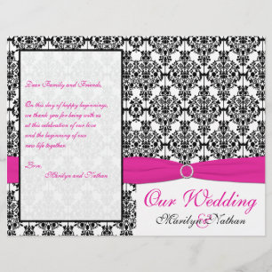 Rosa-, vit- och Black Damask-bröllopsprogram