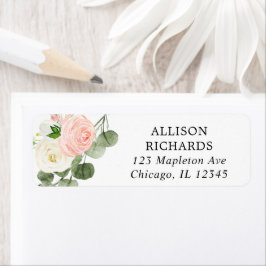 Rosa vit och grön blommigt returadress etikett
