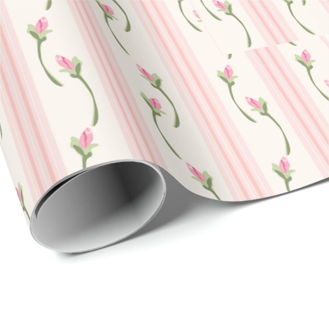 Rosa vit och krämfärgad shabby chic blommönster presentpapper (Rullad Hörn)