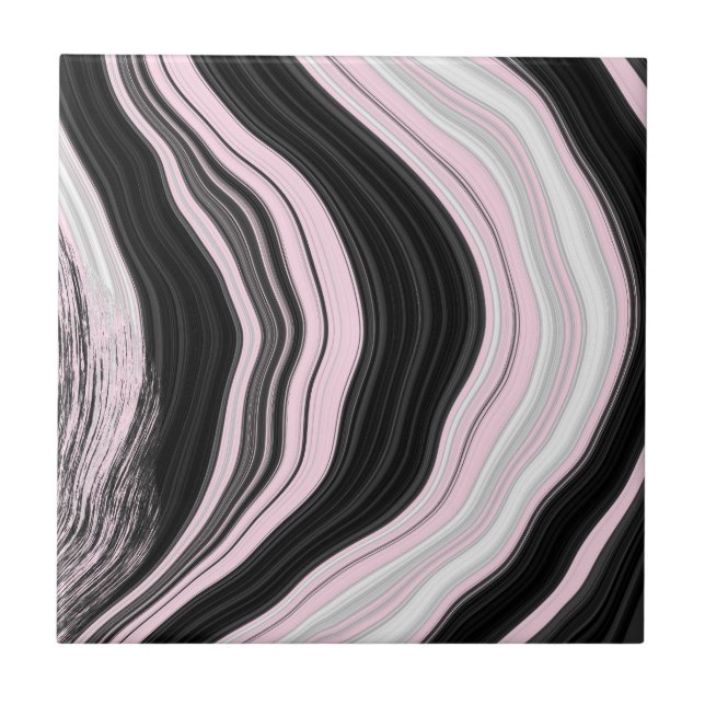 Rosa, vit och svart agate marble-effektruta kakelplatta (Framsidan)