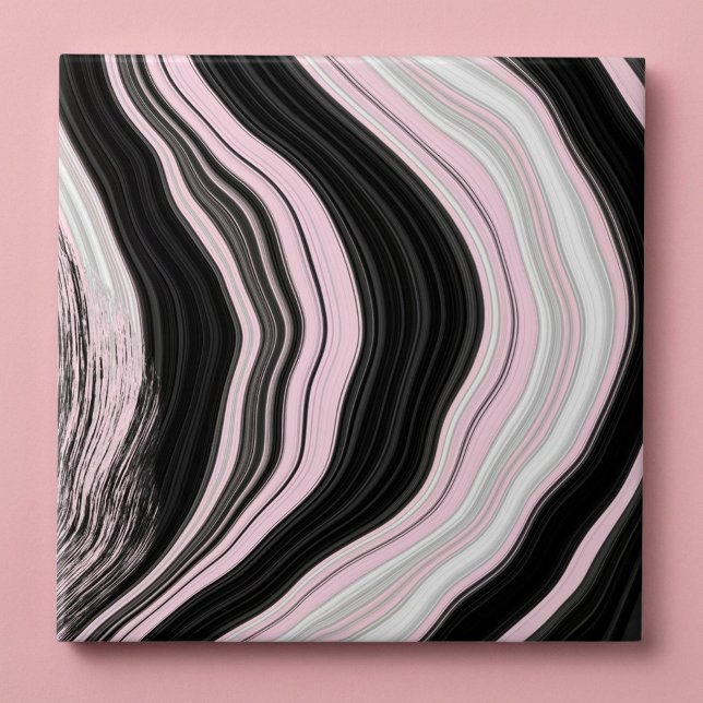 Rosa, vit och svart agate marble-effektruta kakelplatta (Pink white and black agate marble effect tile.)