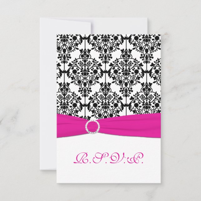 Rosa, vit och svart Damask-svarskort 2 OSA Kort (Framsida)