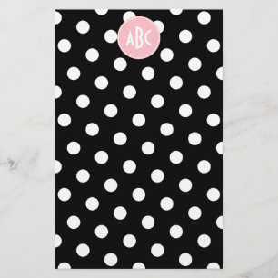 Rosa vit och svart prickig monogram brevpapper