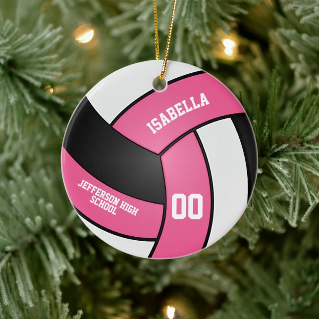 Rosa, vit och svart volleyboll julgransprydnad keramik (Träd)
