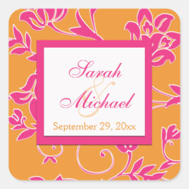 Rosa, vit, Orange 1,5-tums Bröllop-etikett med fyr Fyrkantigt Klistermärke