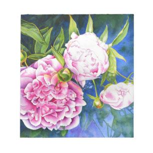 Rosa, vit peonmålning   romantisk blommigt anteckningsblock