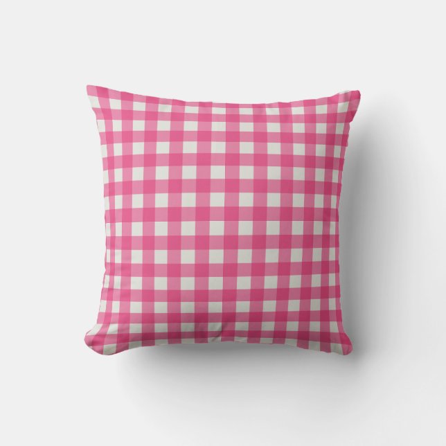 Rosa vit plaid kontrollerad gingham kudde (Framsida)