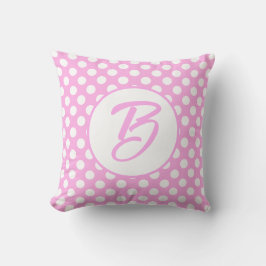 Rosa vit polka dots monogrammerad kudde