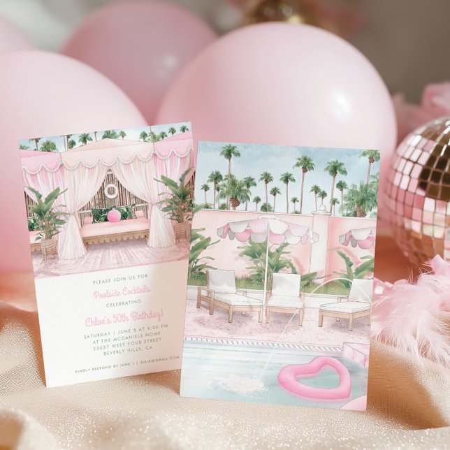 Rosa & Vit Poolcaban | Poolparty-inbjudan Inbjudningar (Skapare uppladdad)