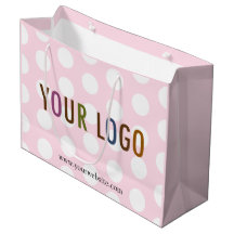 Rosa & vit prickig presentbag med företagslogotyp