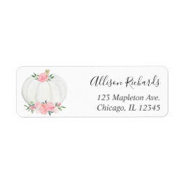 Rosa vit pumpa blommigt vattenfärgsfall returadress etikett