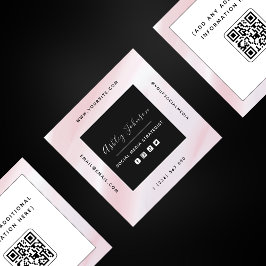 Rosa & vit QR-kod Social Media Modern Fyrkantigt Visitkort