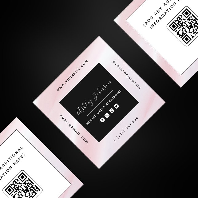  Rosa & vit QR-kod Social Media Modern Fyrkantigt Visitkort (Skapare uppladdad)