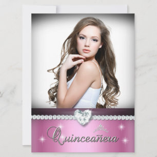 Rosa Vit Quinceanera 15 Fals Diamant Foto Inbjudningar