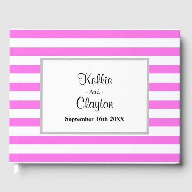 Rosa/vit Rand Bröllop Gästböcker (Framsida)