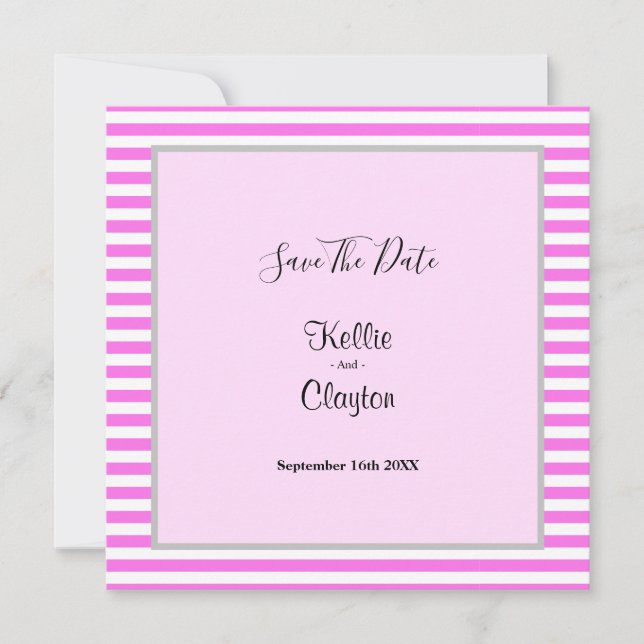 Rosa/vit Rand Bröllop Spara Datumet (Framsida)
