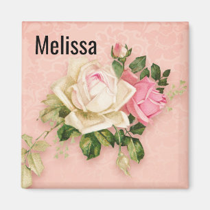 Rosa & Vit ros Blommigt Bouquet Magnet
