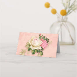 Rosa & Vit ros Blommigt Bouquet Placeringskort
