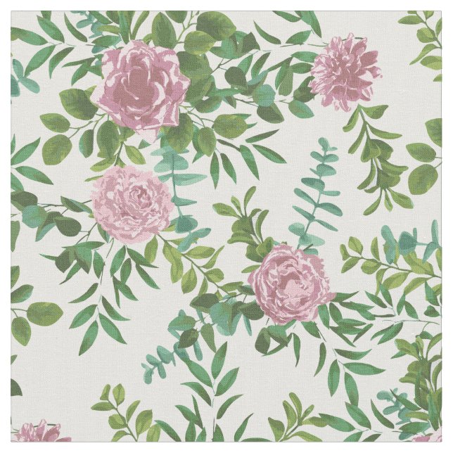 Rosa Vit ros Blommigt Flowers Tyg (Närbild)