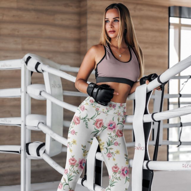 Rosa Vit ros Blommigt Patterned | Lagar Leggings (Skapare uppladdad)