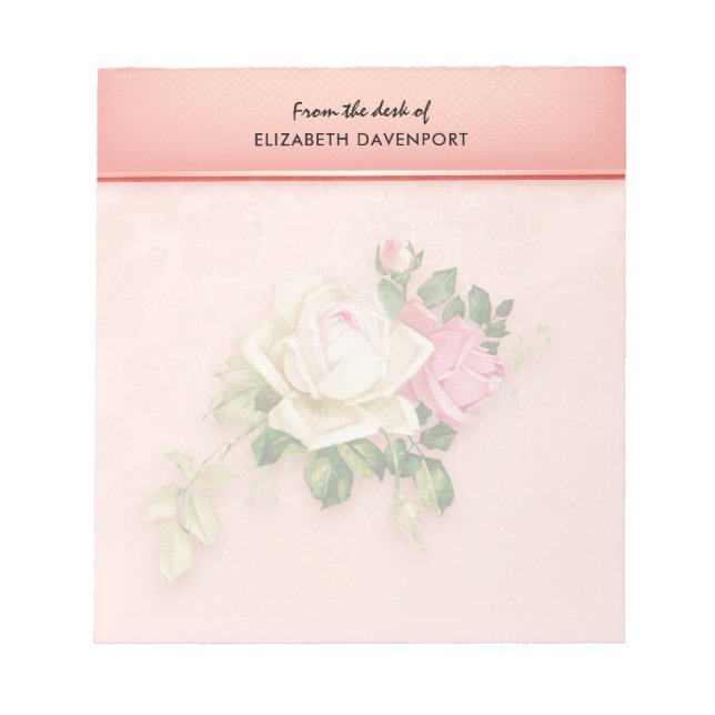 Rosa & Vit ros Bouquet Anteckningsblock (Framsida)