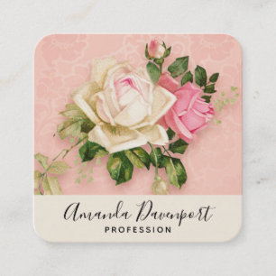Rosa & Vit ros Bouquet Fyrkantigt Visitkort