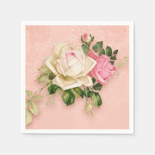 Rosa & Vit ros Bouquet Pappersservett