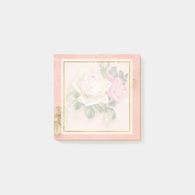 Rosa & Vit ros Bouquet Post-it Block (Framsida)