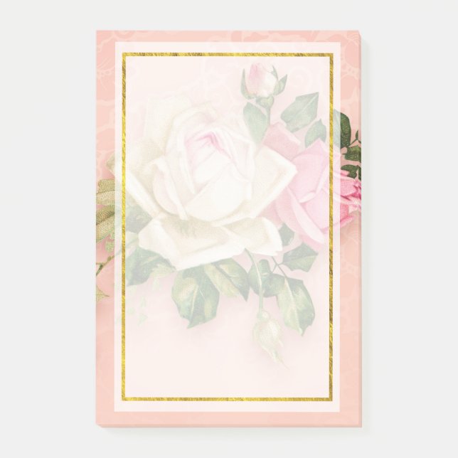Rosa & Vit ros Bouquet Post-it Notes Block (Framsida)