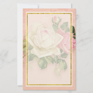 Rosa & Vit ros Bouquet Stationery Brevpapper