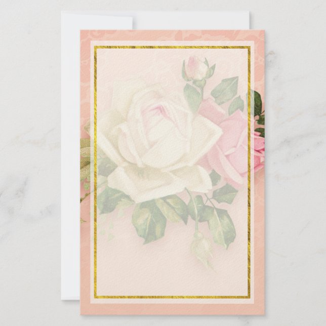 Rosa & Vit ros Bouquet Stationery Brevpapper (Framsida)