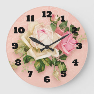 Rosa & Vit ros Bouquet Stor Klocka