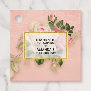 Rosa & Vit ros Bouquet Tack Gåvor Etiketter
