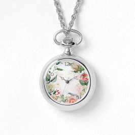Rosa & Vit ros Circlet Necklace Watch Armbandsur