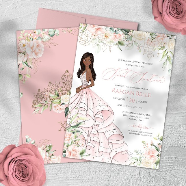  Rosa Vit ros Elegant Glam Sweet sixteen Inbjudningar (Skapare uppladdad)