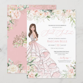  Rosa Vit ros Elegant Glam Sweet sixteen  Inbjudningar