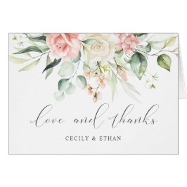 Rosa Vit ros Eucalyptus Bröllop Tack OBS Kort
