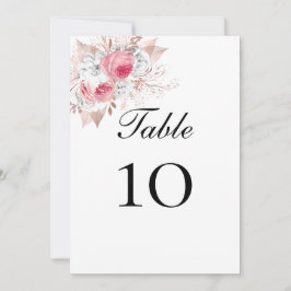 Rosa Vit ros Guld Blommigt Bröllop Bordsnummer