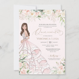  Rosa Vit ros Luxury Quince Anos Birthday Inbjudningar