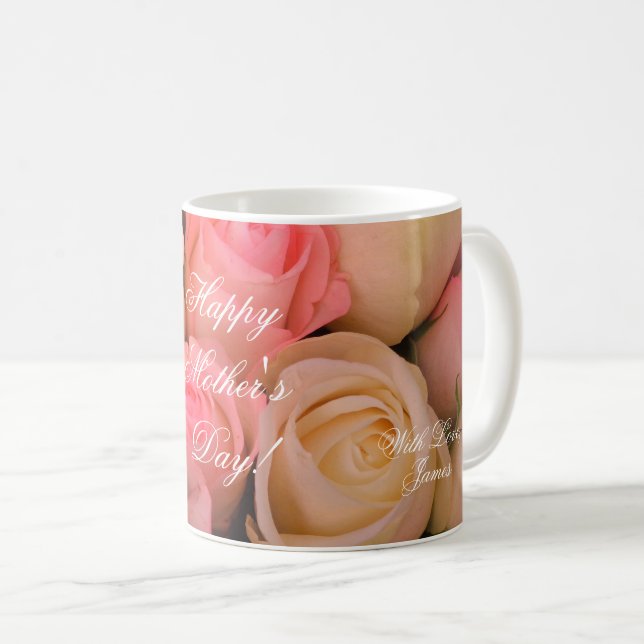 Rosa Vit ros Lycklig Mors dag Blommigt Kaffemugg (Framsida höger)