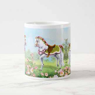 Rosa Vit ros Parad Horse Jumbo Mugg
