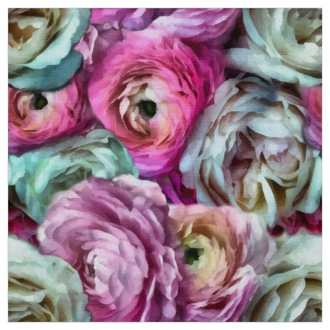 Rosa & Vit ros & Peony Flowers Tyg (Provkarta)