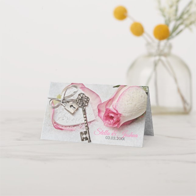 Rosa Vit ros Placeringskort (Baksida)