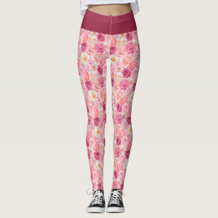 Rosa Vit Rosa Blush Magenta Blommig Blommor Girlig Leggings