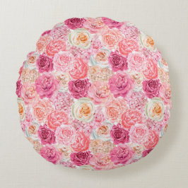 Rosa Vit Rosa Blush Magenta Blommig Blommor Rund Kudde