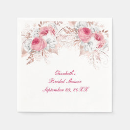 Rosa vit roséguld blommig trendig bröllopsdusch pappersservett